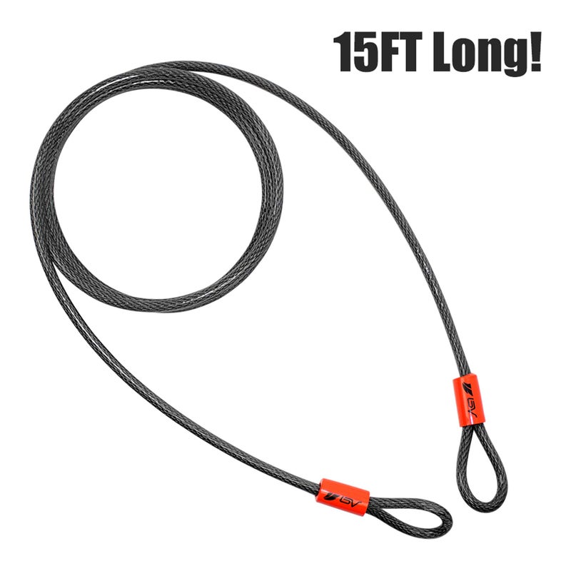 بي في كابل أمان BV عالي التحمل بطول 15 قدم مع حلقات - كابل فولاذي مجدول مقاوم للقطع 10 مم (3/8 بوصة) - متعدد الاستخدامات ومقاوم للطقس - سلسلة أمان للقفل، قفل السلسلة، قفل السلك - Image 3